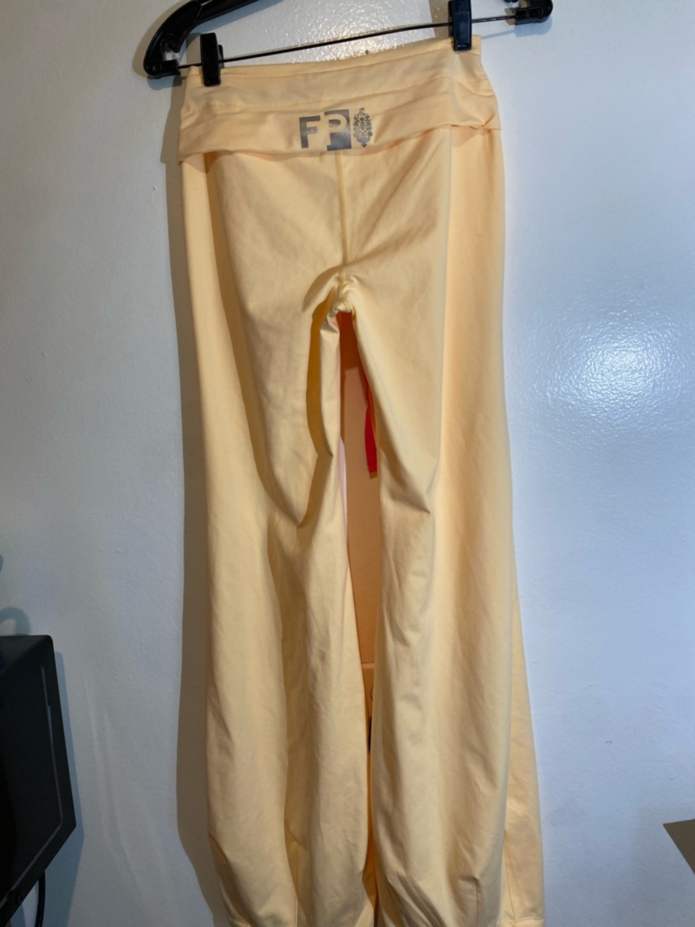 FP Movement by Free People Pale Yellow Wide-Leg Sweatpants with Pink Drawstring - Picture 7 of 8